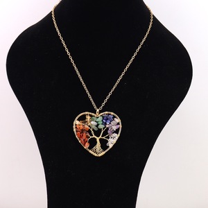 Joyería de piedra natural de 7 colores, corazón de cristal, Pachira macrocarpa, collar de árbol de la suerte enrollado hecho a mano, adorno N742 - Product Image 1