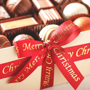Nœud élégant Gordon pré-noué Joyeux Noël avec queues, en rubans satin et gros-grain, pour emballage cadeau chocolat, couleurs assorties - Product Image 3