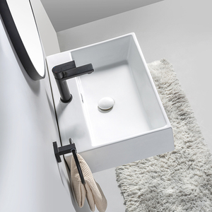 Lavabo rectangulaire en céramique suspendu pour salle de bain, vasque murale - Product Image 5