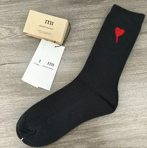 Dropshipping Products 2026 | Luxury Peach Heart Double Needle Embroidered <b>Socks</b>, <b>Black</b> White Gray Mid-High Tube Breathable - Product Image 4