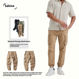 Pantalones Cargo Retro <span class=keywords><strong>caqui</strong></span> para hombre, 100% algodón, transpirable, medio plano, multibolsillos, informales, Jogger, logotipo personalizable, ropa teñida de colores - Product Image 2