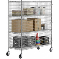 Kit de cage de sécurité mobile en fil chromé avec 4 étagères, unité de rangement roulante verrouillable pour vin, spiritueux, bière et entrepôt