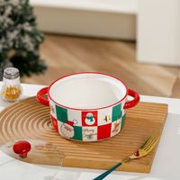 Ensemble de vaisselle en céramique de Noël Père Noël 4 pièces, bol à nouilles ramen, bonhomme de neige, renne, couvercle en verre, cadeau pour la cuisine