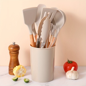 <b>Silicone</b> Tableware Khaki Utensil Wooden Handle Safe Cookware Non-Stick Kitchen <b>Tool</b> Set - Product Image 5