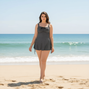 HDJ Plus Size One Piece <b>Swimsuit</b> Square Neck Dot Print Drawstring <b>Skirt</b> Bathing Suit Women BZ77068 - Product Image 5