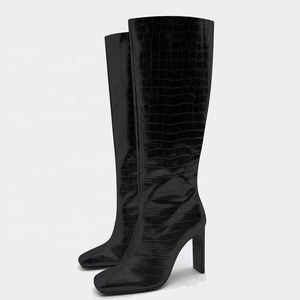 Stylish Women's Long Boots Thick Heels Square Toe Fashion Knee High Booties Animals Pattern Gold Silver <b>Shoes</b> - Product Image 2