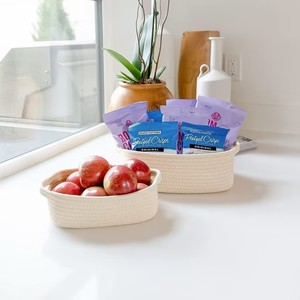 White Cotton <b>Rope</b> Woven <b>Storage</b> <b>Baskets</b> Set Of 5 Rectangle Handmade Toy Organizer For Children And Snacks - Product Image 4