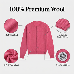 <span class=keywords><strong>Cardigan</strong></span> in Lana / Cashmere per Donna, Maglia Fine 12GG, Morbido e Caldo, Rosa, Puro Lana, con Bottoni, Lavorato a Maglia - Product Image 3