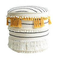 Pouf décoratif bohème avec pompons et franges, ottoman polyvalent pour repose-pieds de canapé, repose-pieds pour canapé et table d'appoint temporaire