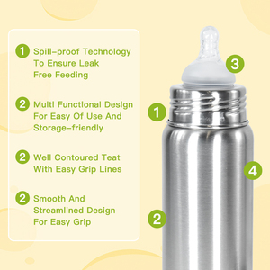 Biberón de Acero Inoxidable (18/8 304) de 8oz con Certificación CPC, Resistente a las Arrugas, con Boquilla de Silicona y Tetina - Product Image 6