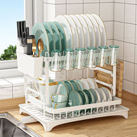 Promotion : Égouttoir à vaisselle 2 niveaux en métal pour évier de cuisine avec étagère murale et rangement pour casseroles