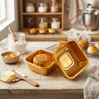 Boîte d'emballage en PET doré de qualité alimentaire pour gâteaux de lune, plateau carré transparent en plastique avec couvercle pour Mochi et pâtisseries au jaune d'œuf, vente en gros