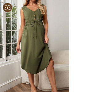 Jupe de maternité décontractée ample à la taille avec cordon de serrage <span class=keywords><strong>Robe</strong></span> de grossesse <span class=keywords><strong>mi</strong></span>-<span class=keywords><strong>longue</strong></span> à ourlet droit incurvé - Product Image 2