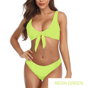 Traje de baño de dos piezas de alta calidad para mujer, <span class=keywords><strong>Bikini</strong></span> de corte alto de colores personalizados, lo más nuevo, diseño Sexy, técnicas teñidas lisas - Product Image 2