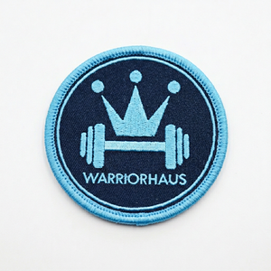 Warriorhaus Embroidered Iron-On Patch Circle Badge Blue Crown <b>Dumbbell</b> Design for Clothing Gifts - Product Image 1