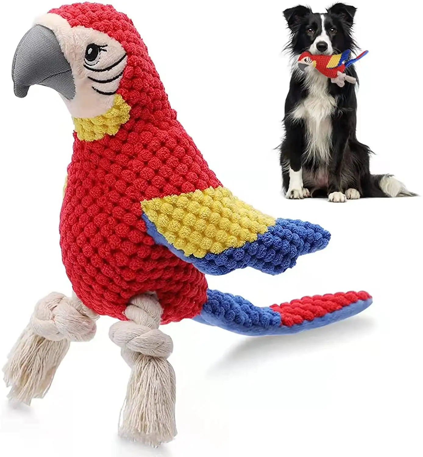 Juguetes de peluche con forma de pájaro para perro, juguetes interactivos para masticar, loro, pata de cuerda