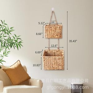 Woven <b>Hanging</b> Basket Rectangle <b>Wall</b> Mounted <b>Storage</b> Basket For Entryway Miscellaneous Items - Product Image 4