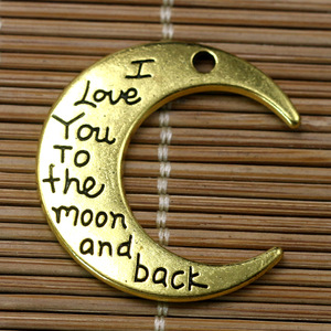 Ciondoli a forma di luna 'I LOVE YOU to the MOON and BACK' in lega di zinco color argento antico, per creazione fai da te, accessori per gioielli - Product Image 4