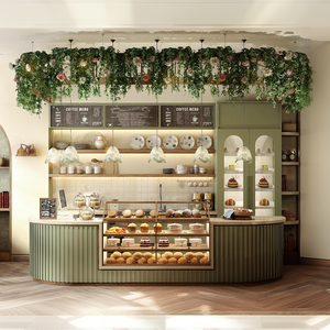 Meuble <span class=keywords><strong>de</strong></span> présentation en bois avec couvercle en verre, style rétro cottage, pour magasin <span class=keywords><strong>de</strong></span> café, conception intérieure personnalisée, solution unique en usine - Product Image 1