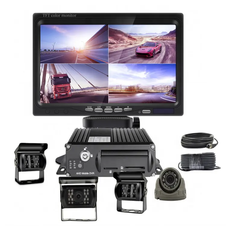 Caméra de sécurité pour voiture, 1080p, 4 canaux, AHD dvr, 360 degrés, 7 pouces, système enregistreur, boîte noire