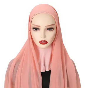 Yomo Groothandel Effen Kleuren Malay Tudung Moslim Arab Islam Effen Chiffon Etnische Sjaals Vrouwen Instant Hijab Met Pet