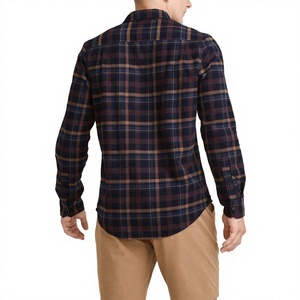 Chemise en flanelle à carreaux pour homme, col boutonné, 100% coton, fabrication directe, manches longues, imprimé à carreaux, coupe classique, poche poitrine - Product Image 6