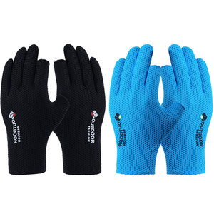 Outdoor Fashion Mesh Ice Silk Gloves Black Gray Blue Two Finger Open Breathable Sun Protection Cycling Riding Unisex Adult Child - Product Image 3