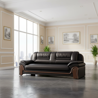Ensemble de canapés de bureau avec revêtement en cuir et finition en bois pour bureau, 3 places, 2 places, fauteuils, capitonnage horizontal, canapé noir