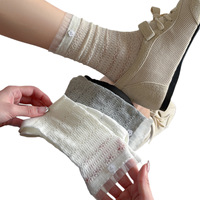 Chaussettes mi-mollet sans couture empilées en mélange de coton Zhuji Printemps-Été 2026, style japonais, respirantes en maille, avec dentelle, pour fille