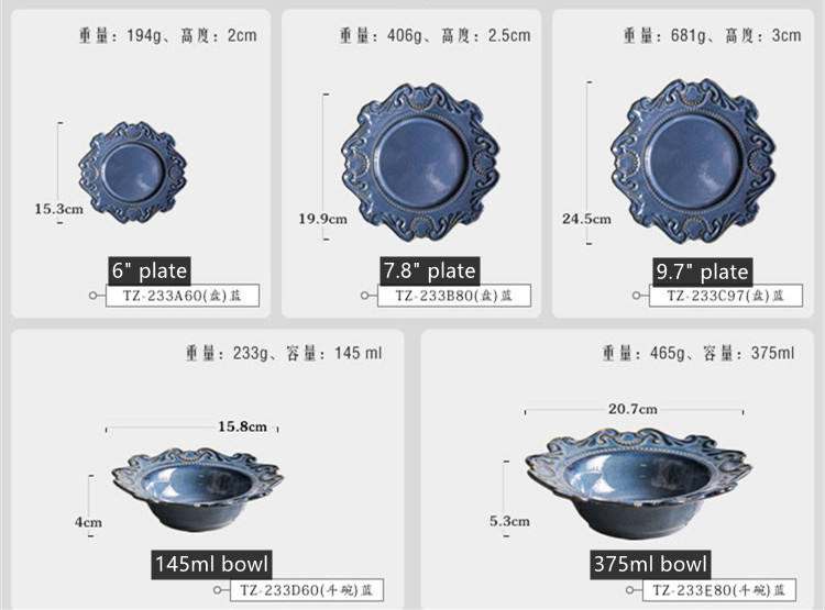 จาน6 "-น้ำเงิน