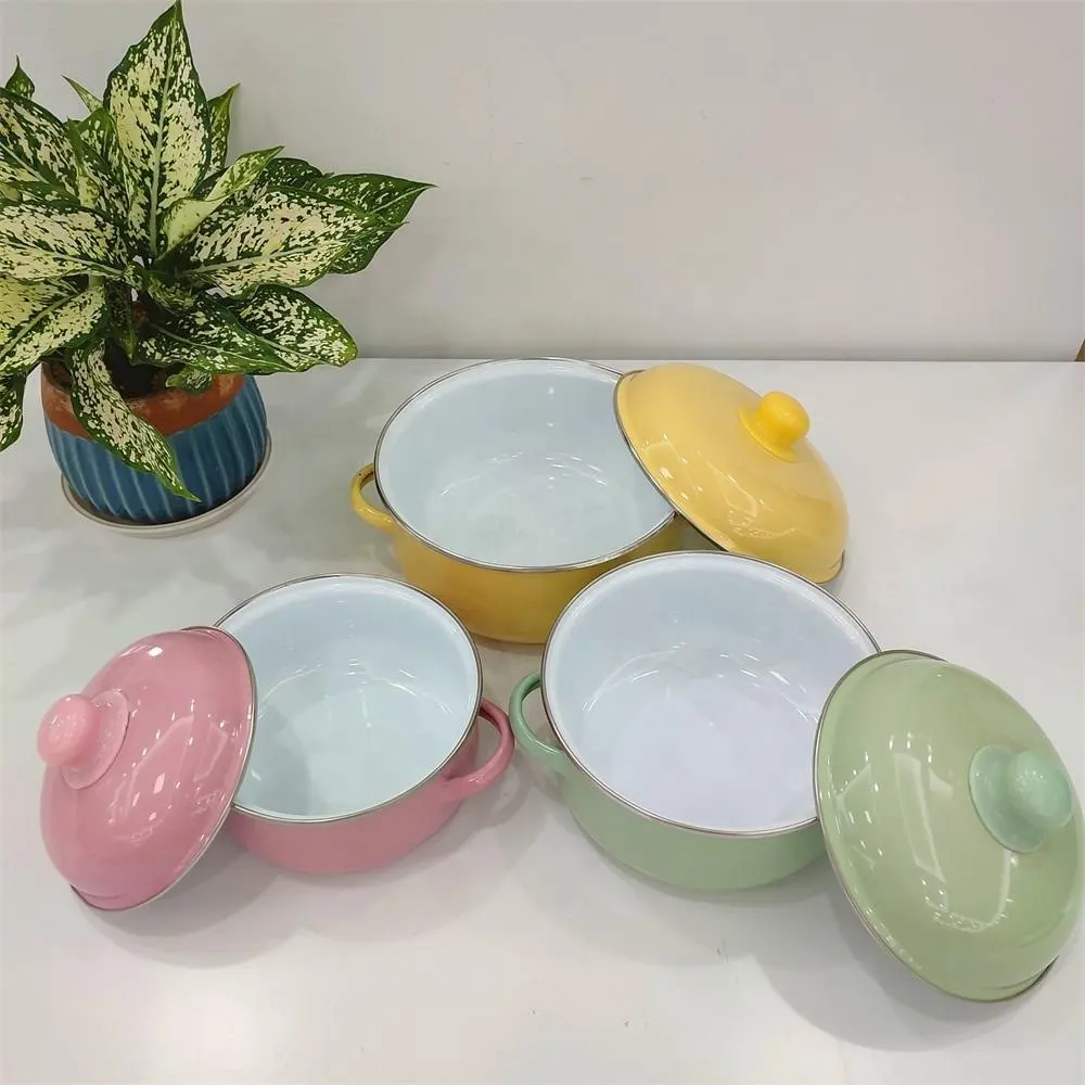 Colorful Factory Supply Customizable Cast Enamel Cooking Pot Soup Pot Kitchen Cookware Set