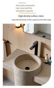 Wabi-sabistyle New Chinese Artificial Stone <strong>Cave</strong> Pedestal <strong>Basin</strong> Artistic One-piece Freestanding Modern Sink Designer-inspired - Product Image 3