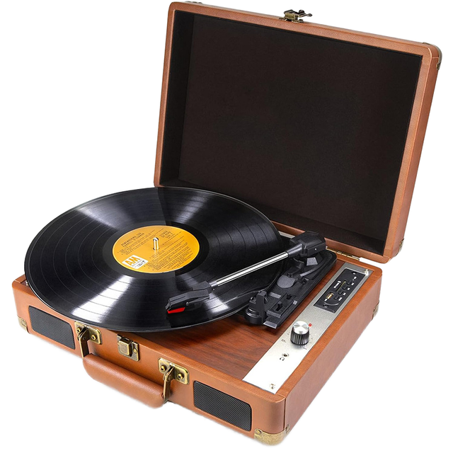 Vintage Suitcase Vinyl Record Player, Portable LP Turntable Built-in Speakers RCA Output Gift Home Decor Gramophone