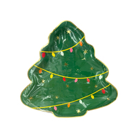 Assiettes jetables en papier en forme de sapin de Noël - Lot de 8, vertes avec étoiles scintillantes, assiettes fantaisie pour fêtes de fin d'année