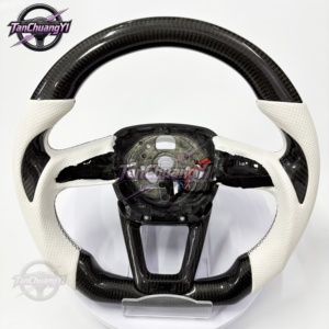 Volant de voiture en fibre de carbone avec cuir perforé blanc et poignées noires pour <span class=keywords><strong>Audi</strong></span> A3 A4 A5 - Vente flash - Product Image 1