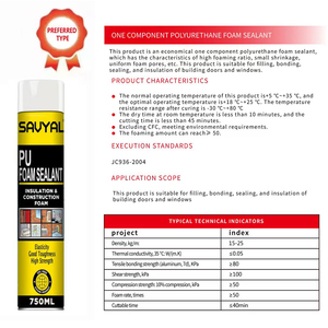 Espuma de Poliuretano OEM de 750 ml, Espuma de Expansión Líquida para Aislamiento, Espuma de Poliuretano de Celda Cerrada en Aerosol para Unir <span class=keywords><strong>Elementos</strong></span> de Construcción - Product Image 6