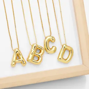 Chunky Gold versilbert Alphabet Ballon Blase Anfangs buchstabe Anhänger Metall Halsketten für Frauen Männer Paar Schmuck