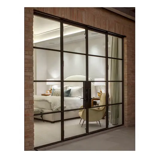 עיצובי מחיצת פלדה ממתכת דקורטיבית פנימית מחיצת חדר קיר זכוכית דלת נדנדה מפלדה