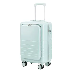 卸売ABS PCトロリー旅行用スーツケース旅行用スーツケース24インチフロントポケットラップトップハードシェル多機能スーツケースセット