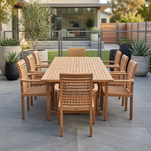 Modern Solid Wood Outdoor <b>Restaurant</b> Table <b>Set</b> 6 Chairs Dining Furniture for Hotel Villa Mall Courtyard - Product Image 3