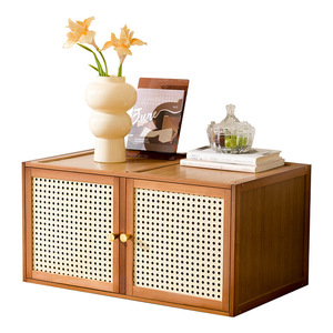 Modular Solid Wood Storage <b>Cabinet</b> Living Room Combination <b>Cabinet</b> With Rattan Door Design For <b>Small</b> Apartment Furniture - Product Image 5