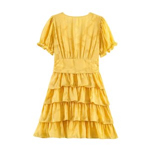 Vestido Midi Personalizado 2026 para Mujer con Cuello en V y Mangas Abullonadas, Vestido de Verano con Cintura Ajustada y Capas Fluidas, OEM/ODM por Fábrica China - Product Image 2
