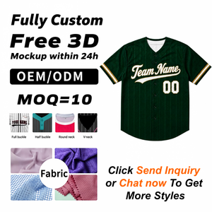 Maillot de baseball personnalisé vert forêt à rayures fines, col en V, boutonné, manches courtes, uniforme d'équipe respirant, maillot de sport - Product Image 1