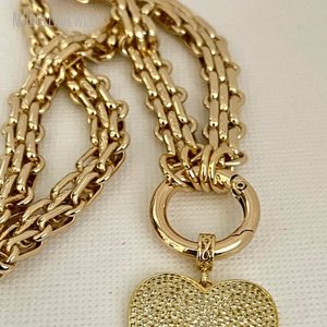 NM44338 Chunky Multilink Mosquetón Collar Brillante Chapado en Oro Texturizado Cadena Collar Micro Pave Corazón Colgante Primavera Cierre - Product Image 4