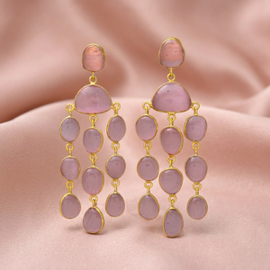 New Arrival Jaipur Gems Jewelry Trendy Pink Quartz <b>Silver</b> Gold Plated <b>Chandelier</b> Drop Earrings for Wedding Engagement - Product Image 3