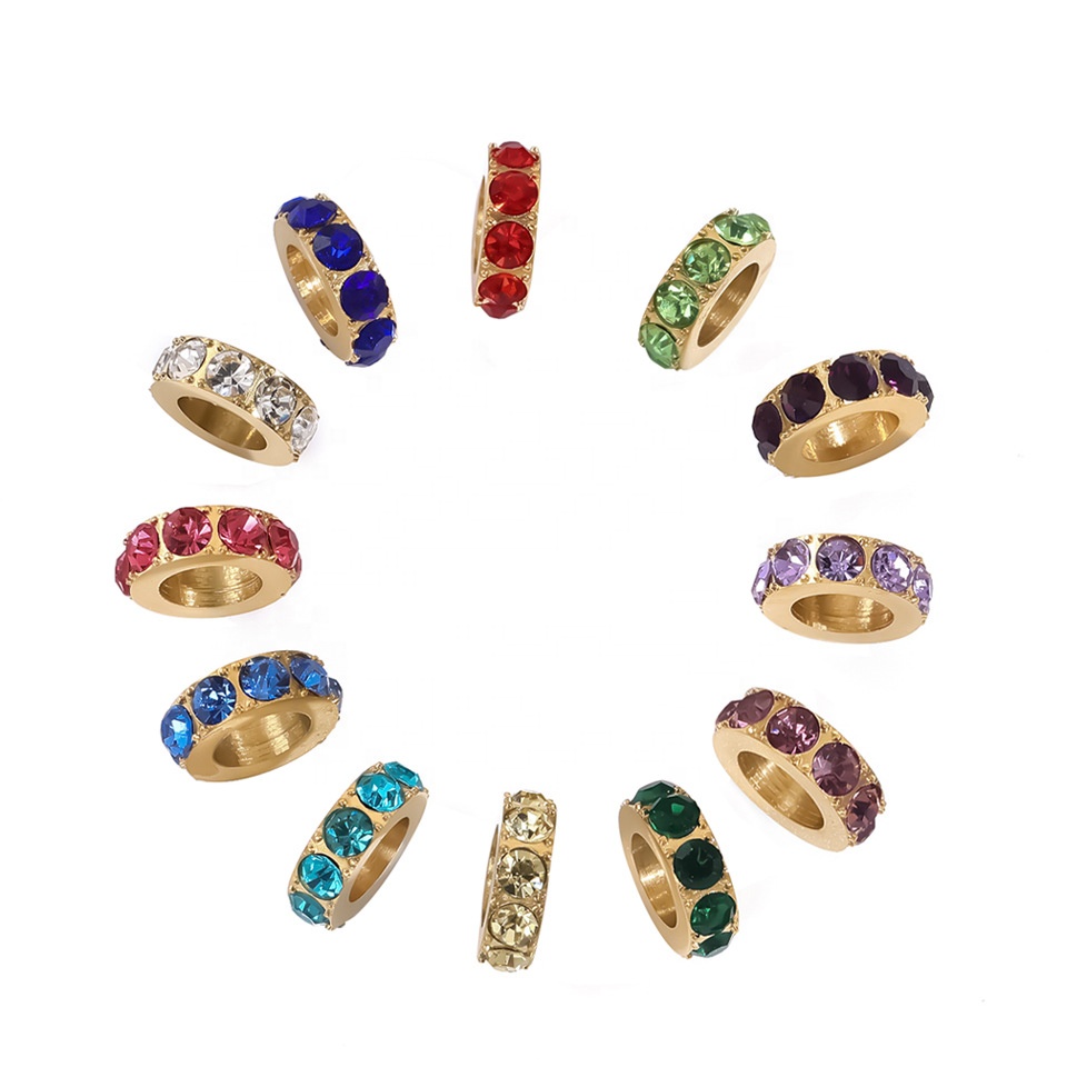 Stainless Steel Rhinestone Charm Colorful Birthstone Pendant Jewelry Making Bracelet Necklace DIY Accessories