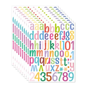 8 Sheets 2 inch Self Adhesive DIY Vinyl colorful Letter Number Stickers Kit Alphabet Decals for Sign Kitchen Door wall