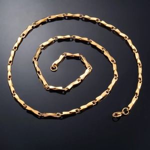 Collier en acier inoxydable irrégulier avec maillons en bambou pour femmes et hommes, couleur argent, couleur or, accessoires de bijoux pour le cou - Product Image 6