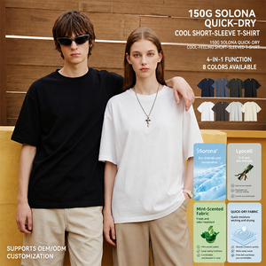 เสื้อยืดแขนสั้นคอกลมสีพื้น รุ่นซอลอน่า ซัมเมอร์ใหม่ แห้งเร็ว เย็นสบาย ต้านเชื้อแบคทีเรีย ผสมมิ้นท์ น้ำหนักเบา 150 กรัม แบบเปิดไหล่ - Product Image 3