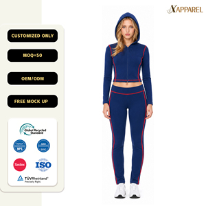 Conjunto Deportivo con Sudadera con Cremallera y Ribete en Contraste, Marca Privada, Fabricante OEM ODM, Logotipo Personalizado A&J, Venta al Por Mayor, para Mujer, OEKO-TEX GRS Y2K - Product Image 1